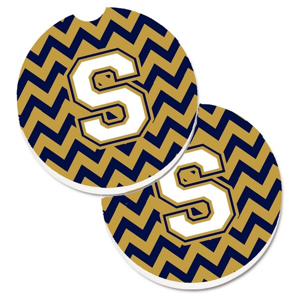 Carolines Treasures Letter S Chevron Navy Blue and Gold Set of 2 Cup Holder Car Coaster CJ1057-SCARC - main